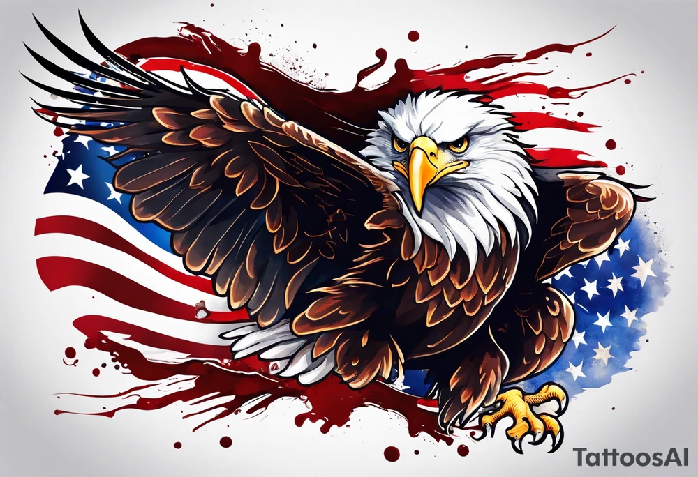 Blood covered Eagle and burning USA  flag tattoo idea