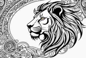 Tribal surrounding a lion arm sleeve tattoo idea