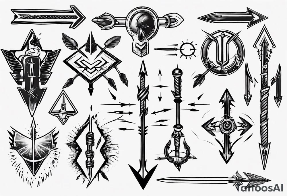 Arrow including symbols for temperance wisdom courage justice tattoo idea