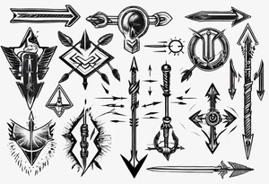 Arrow including symbols for temperance wisdom courage justice tattoo idea