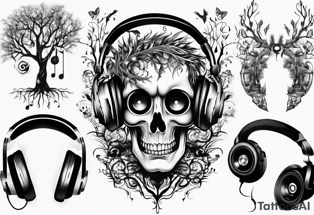 music speaker note tree headphones tattoo idea
