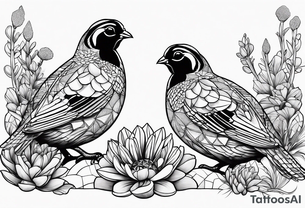 Quails, desert flowers tattoo idea