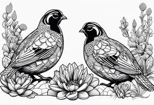 Quails, desert flowers tattoo idea