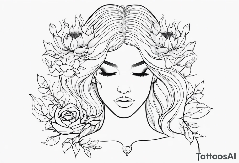 she is fire and flowers, feminist tattoo, strong but really delicate, fine lines tattoo idea