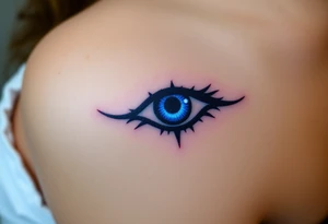 An Erudite eye symbol with glowing blue veins, representing sci fi movie Divergent tattoo idea