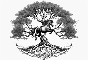 Realistic Horse and Yggdrasil tree tattoo idea