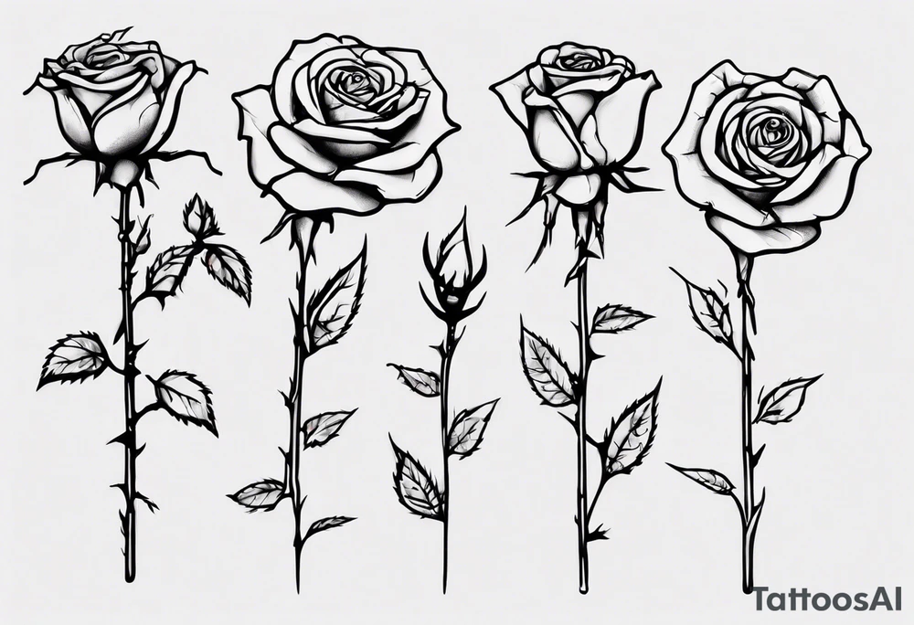 a one-line rose, add some splattered red blood and thorns, small, very simple, with the name Jesus as the stem tattoo idea