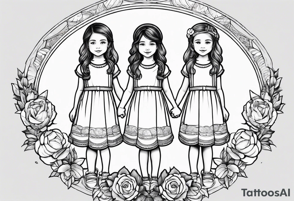 3 little Girls holding hands in a circle tattoo idea