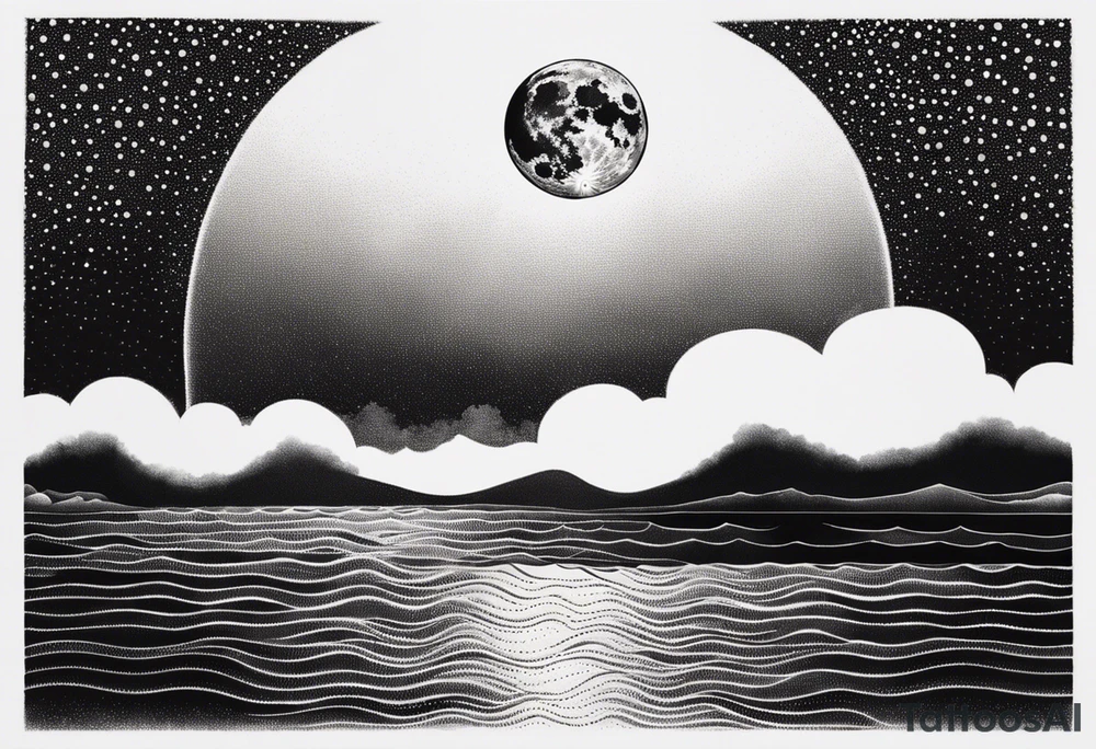 The moon rising over the ocean tattoo idea