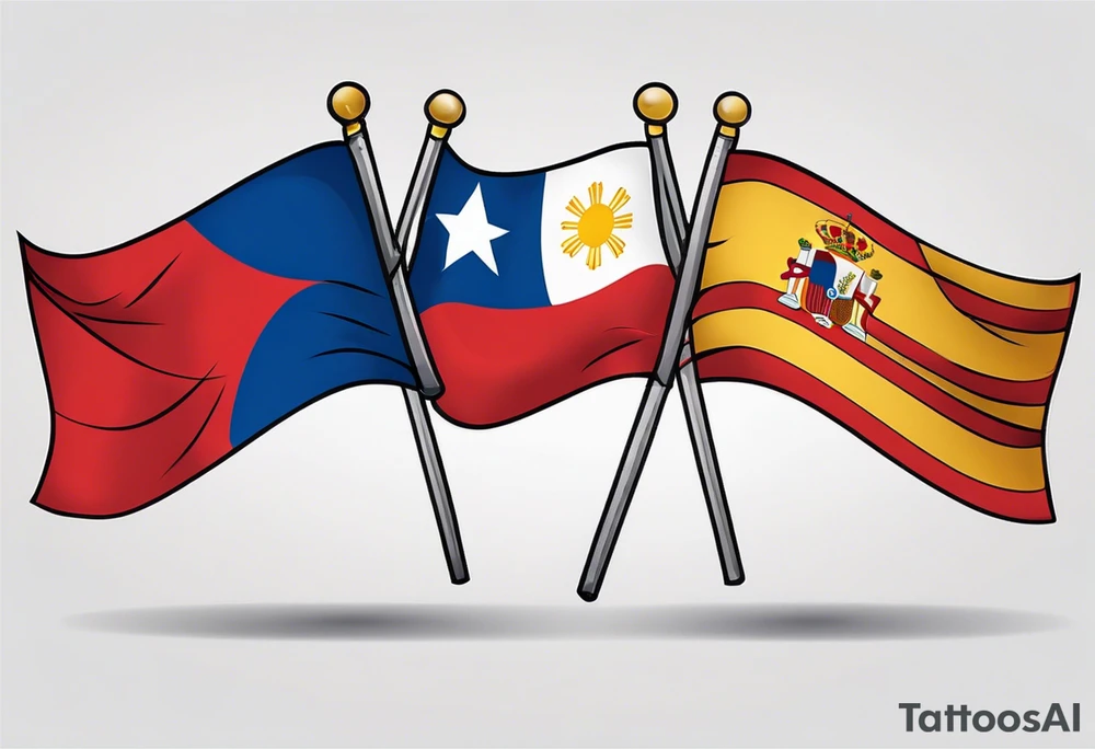 A single waving flag that is the Philippine flag to the left and the Spanish flag to the right tattoo idea