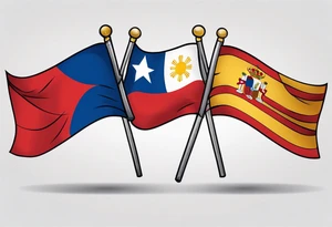 A single waving flag that is the Philippine flag to the left and the Spanish flag to the right tattoo idea