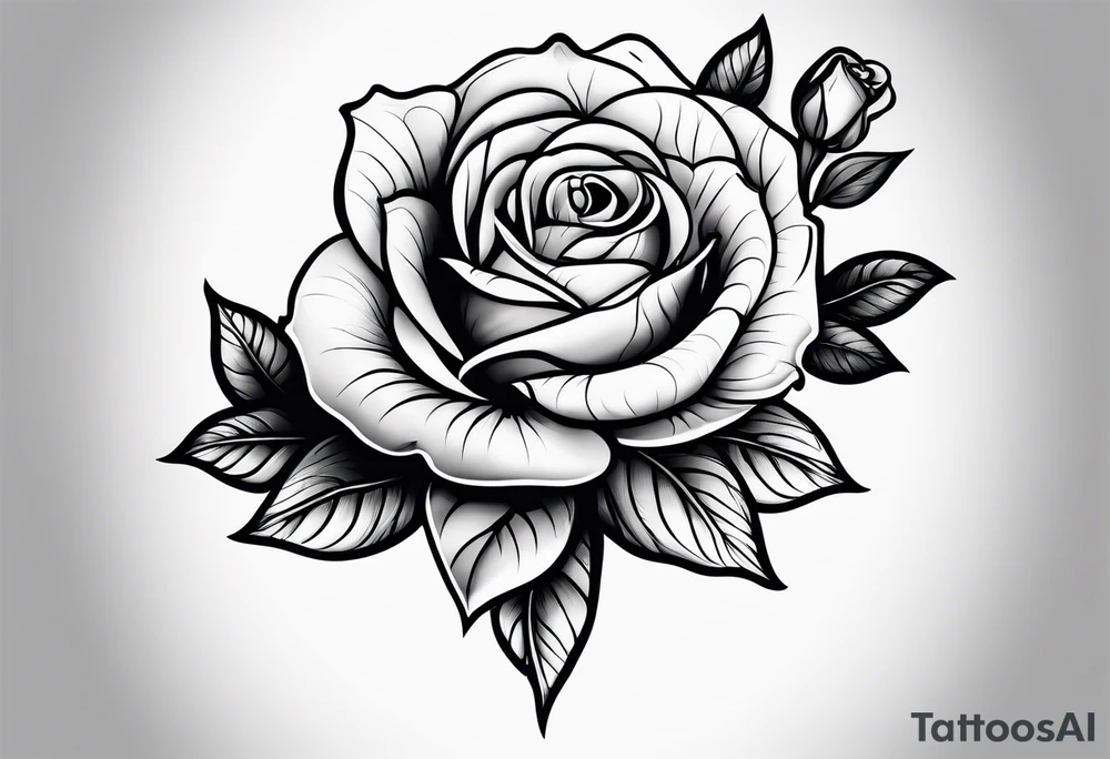 Bloomed rose attached with female body, kneeling tattoo idea