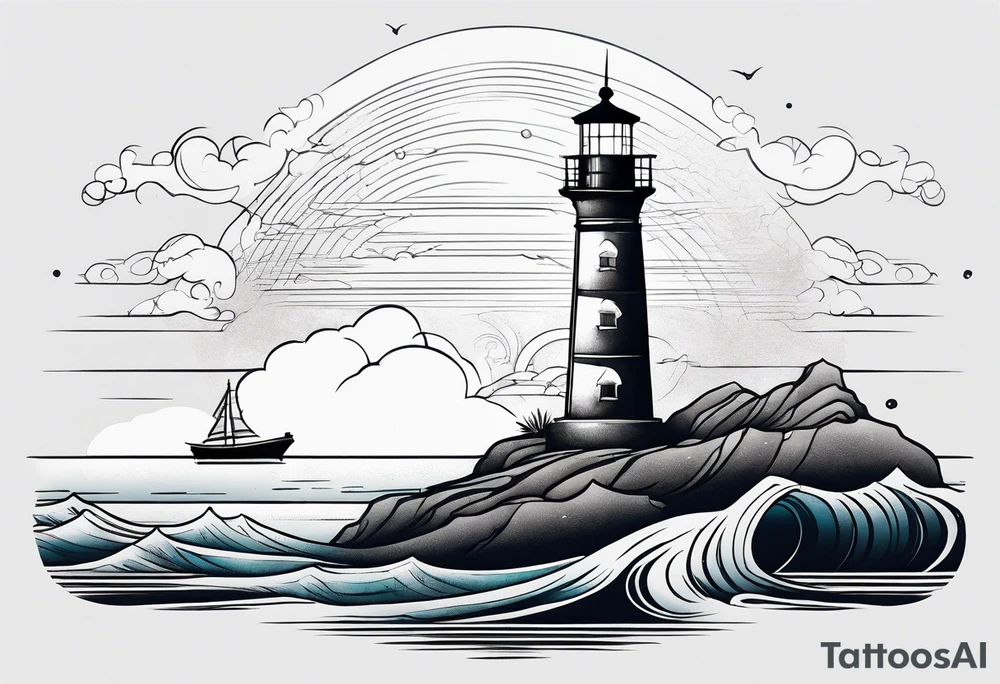 lighthouse at the ocean, minimalist, fine line tattoo idea