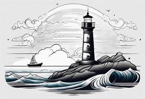 lighthouse at the ocean, minimalist, fine line tattoo idea