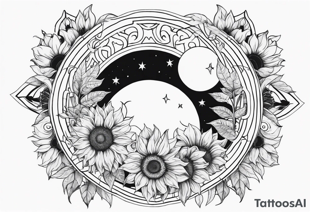 Sunflowers sun and moon tattoo idea