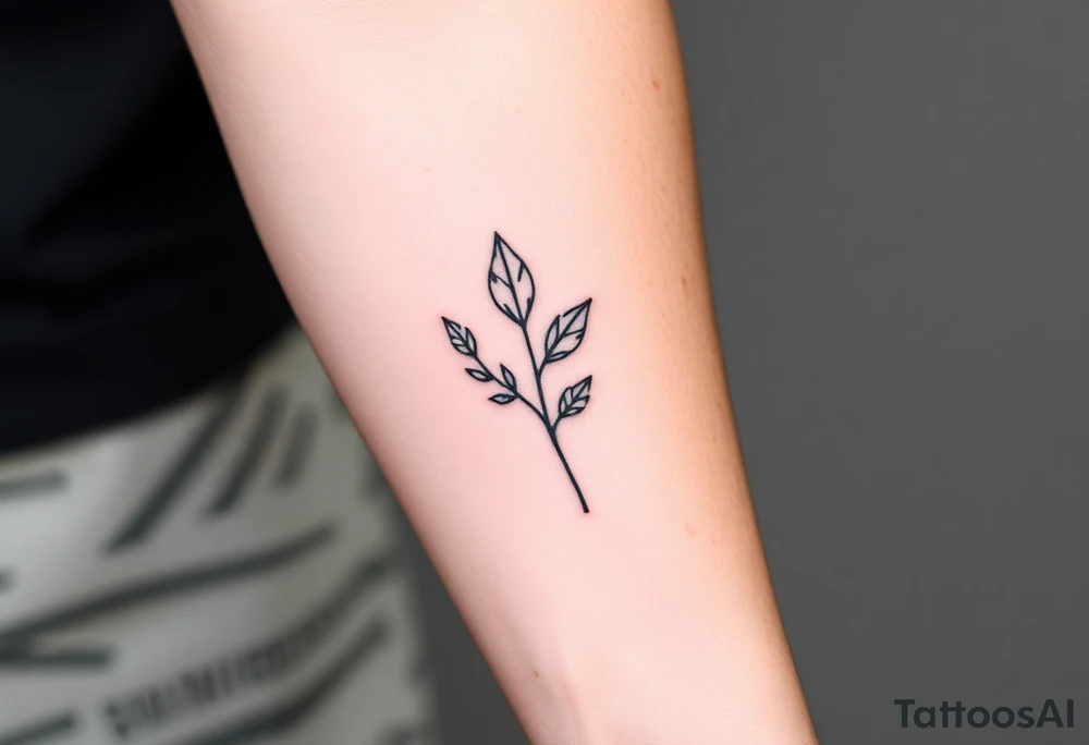 laurel branch with one leaf inverted, the inverted leaf is part of the branch and the same size as the others tattoo idea