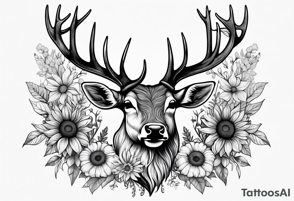 fine line sunflowers and wildflowers deer antler No deer , tattoo idea