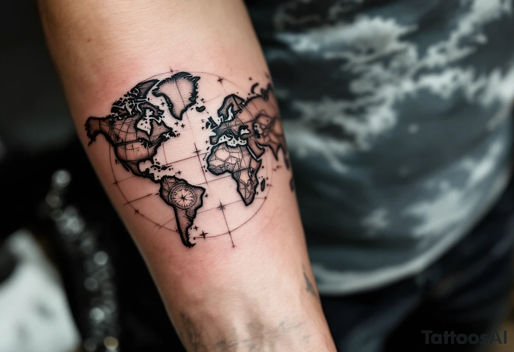 world map compass/clock tattoo idea