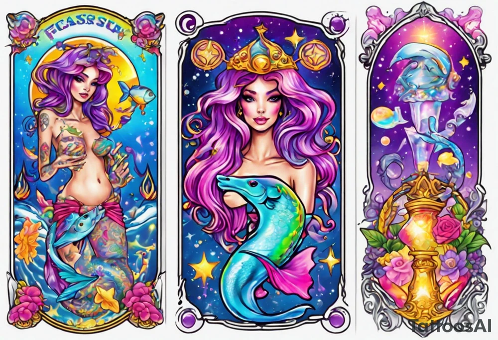 Lisa frank pisces tarot card tattoo idea