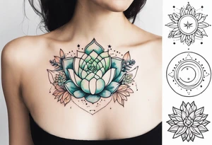 fine line with sun, stars, floral, dots, three succulents
. Sternum tattoo tattoo idea
