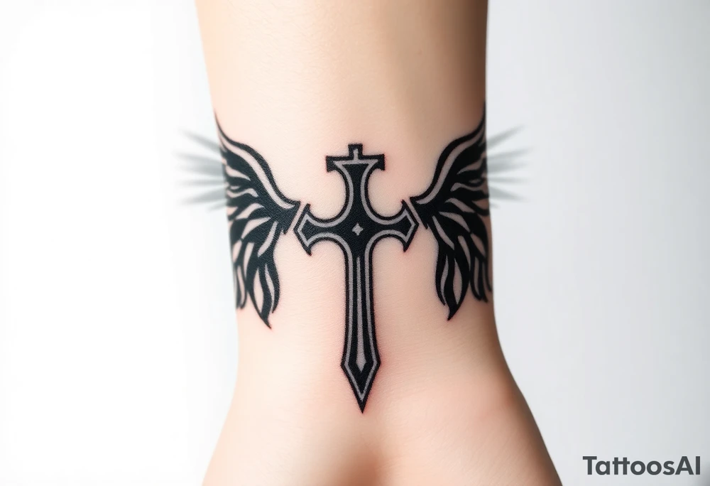 A gothic-style Templar cross with black raven wings, blending themes of mystery and honor. tattoo idea