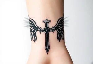 A gothic-style Templar cross with black raven wings, blending themes of mystery and honor. tattoo idea