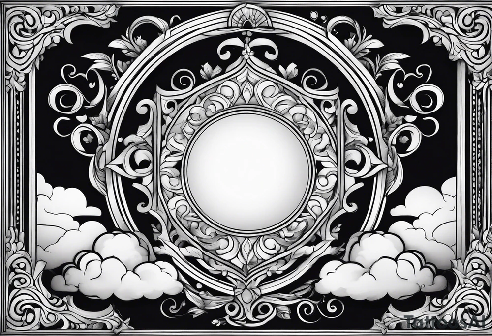 clouds jacobean swirl frame vignette tattoo idea