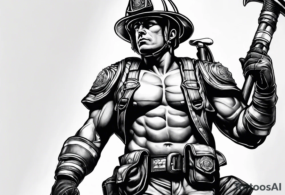 Firefighter in the famous atlas titan pose tattoo idea