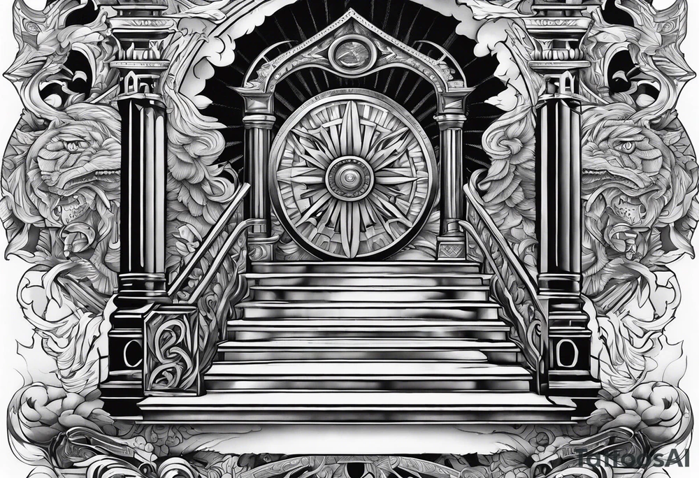 Valhalla sword shield stairs axe tattoo idea