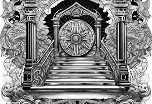 Valhalla sword shield stairs axe tattoo idea