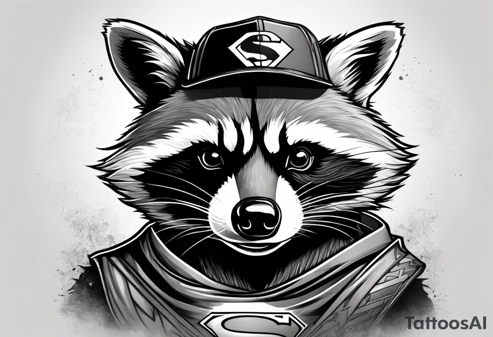 raccoon wearing a Superman t-shirt tattoo idea