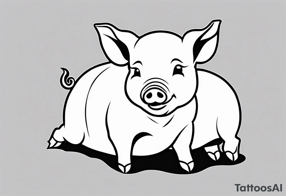 very cute happy piglet.
outline only.
black and white only.
only show the piglet. no extra lines or decoration.
no black shading tattoo idea