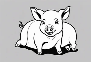very cute happy piglet.
outline only.
black and white only.
only show the piglet. no extra lines or decoration.
no black shading tattoo idea
