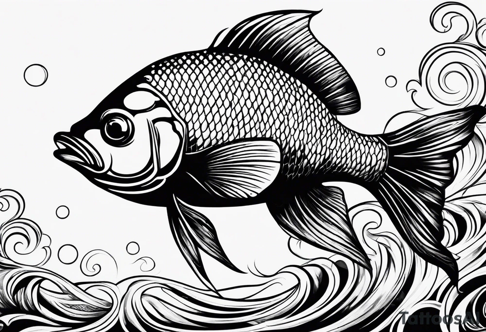 Fish with water ripples and moon tattoo idea