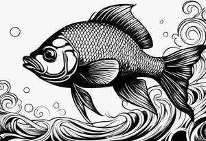 Fish with water ripples and moon tattoo idea