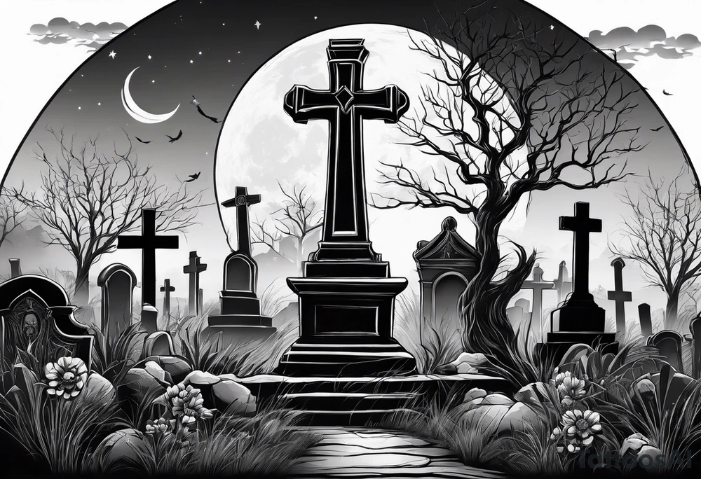 graveyard with moon tattoo idea