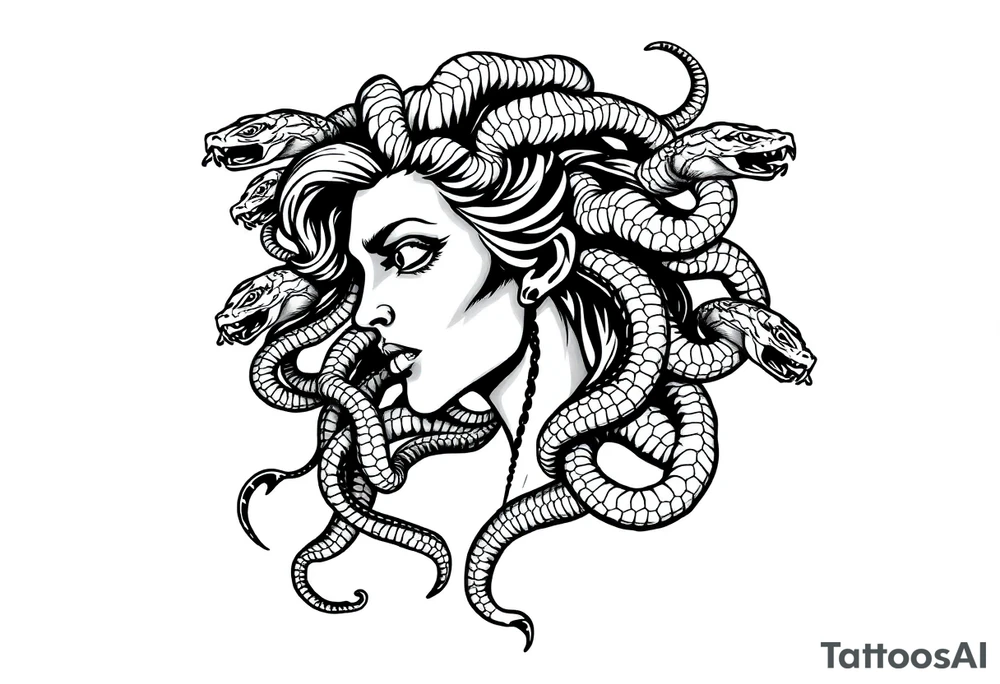 Side portrait of Medusa with snake heads tattoo idea