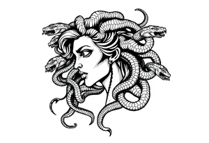 Side portrait of Medusa with snake heads tattoo idea