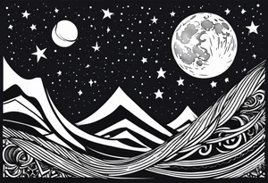 Moon with a shooting star tattoo idea