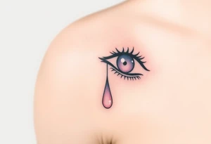A teardrop falling from a closed eye, with soft pink and lavender tones, symbolizing vulnerability and emotional depth tattoo idea