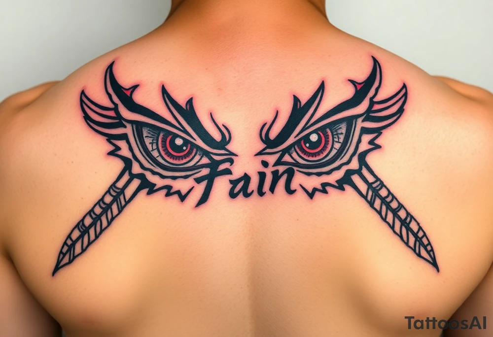 The Nagatto'rinneggan just the eyes with a word writed "Pain" in japanese tattoo idea