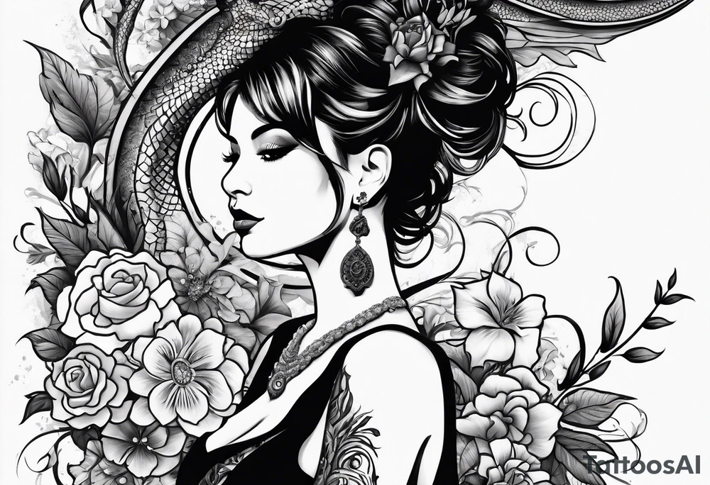 Guitar, flowers, dragon tattoo idea