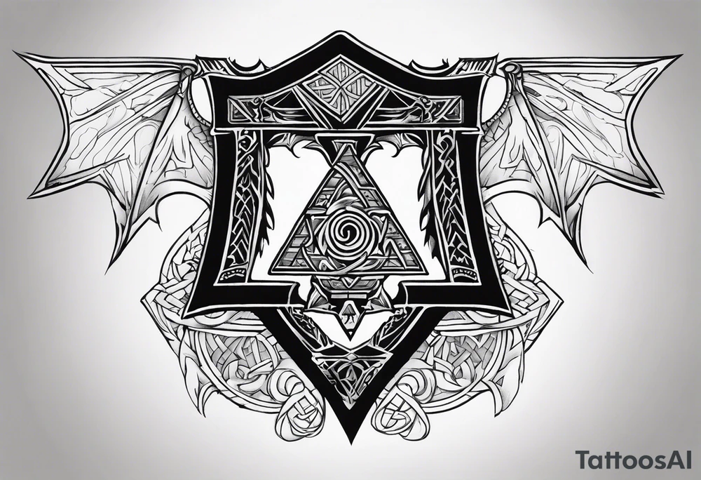Valhalla sword shield dragon axe Valknut tattoo idea