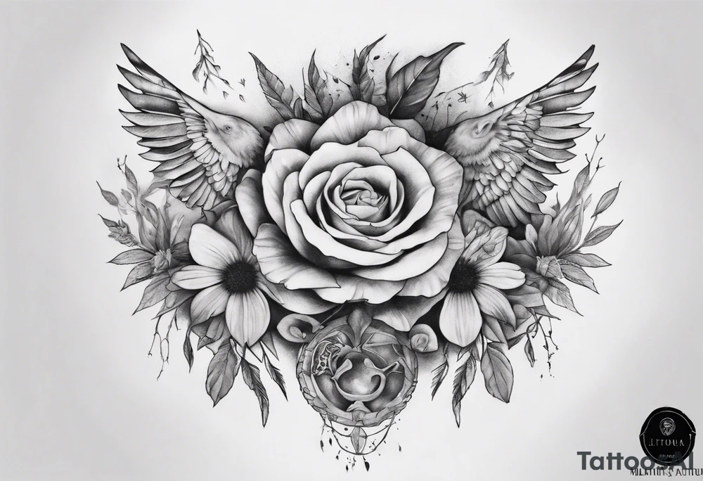 full stomach tattoo illimunati in the middle 
Nature tattoo idea