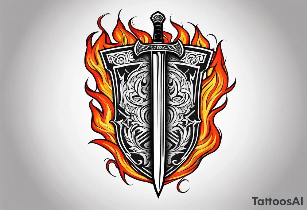 Valhalla on fire shield sword tattoo idea