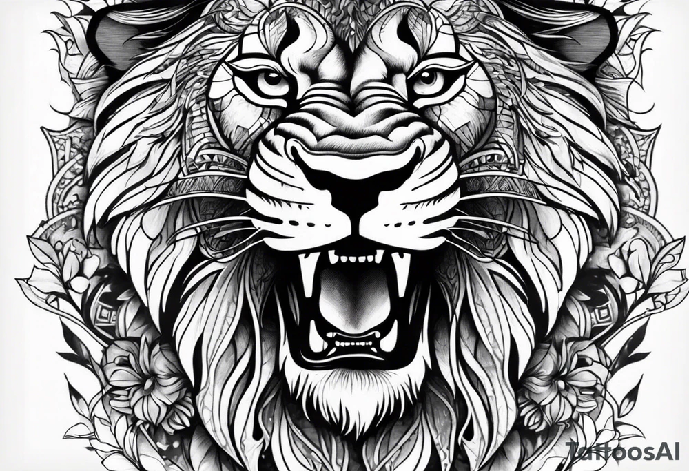 one king lion roaring tattoo idea