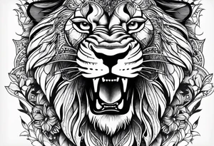 one king lion roaring tattoo idea