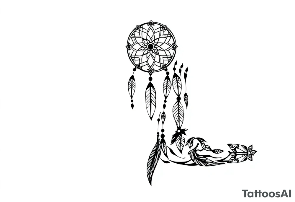 native dreamcatcher with flowing feathers and sacred beads tattoo idea