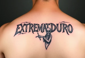 brazo completo con letra de canciones de extremoduro y con imagen de robe iniesta iñaki anton y manolo chinato tattoo idea