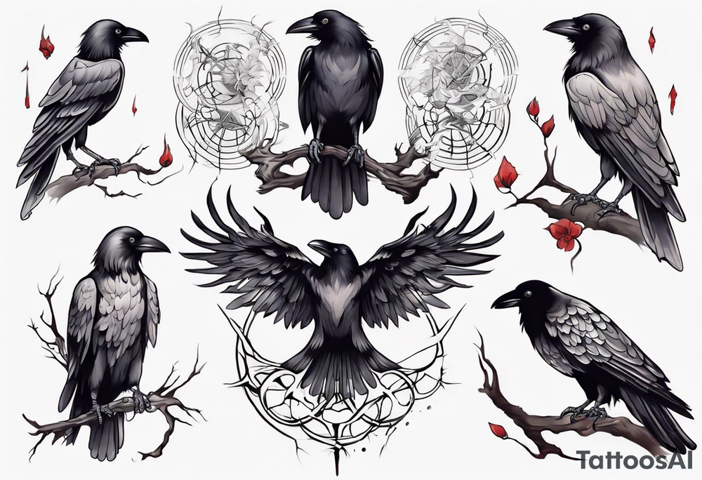 Draw a tattoo depicting the intelligence of a crow tattoo idea